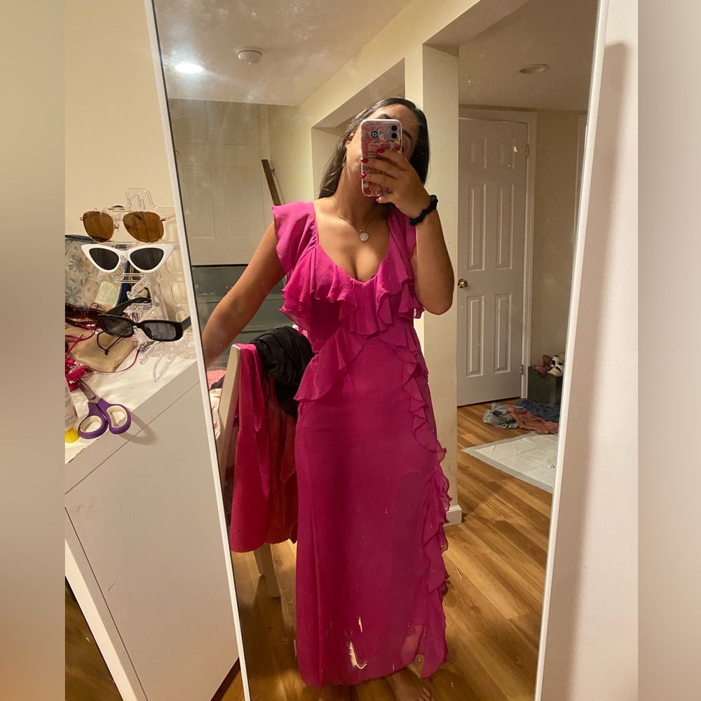 ZARA Elegant Pink Ruffle Dress Small